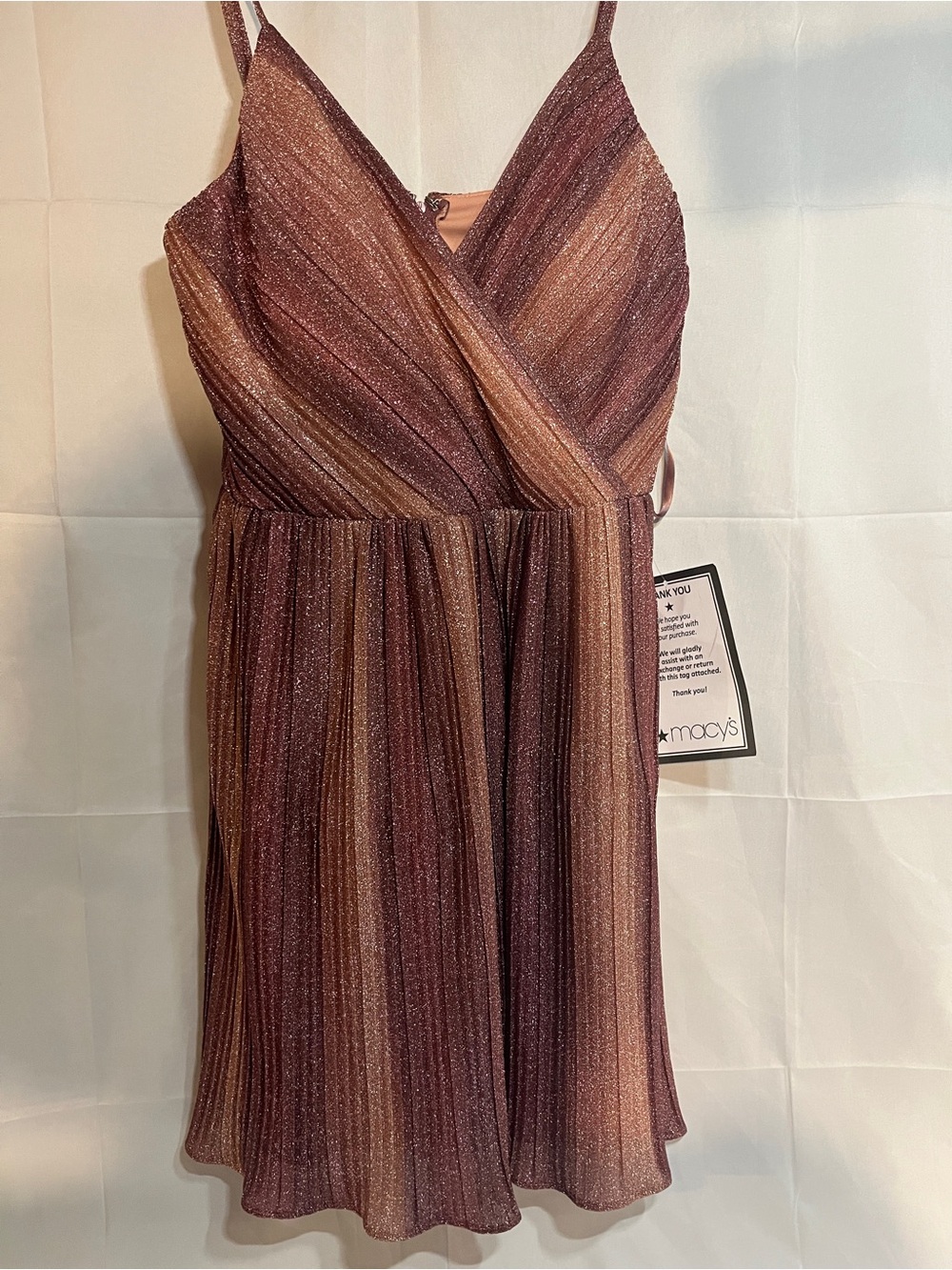 Macy's Metallic Striped Spaghetti-Strap Mini Dress in Bronze and Brown
